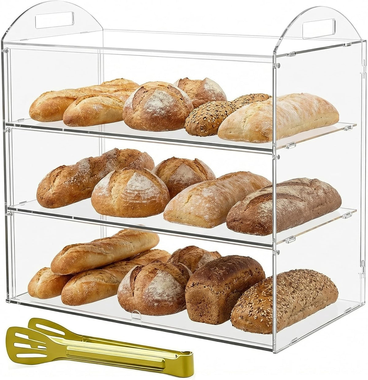 3-Tier Commercieel Bakkerij Vitrine met Handvat, 49,5 x 38 x 26 cm Vitrine voor Banketbakkerij Voedsel Display Kast voor Brood Dessert Koekje Bakken