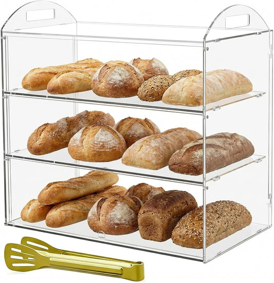 3-Tier Commercieel Bakkerij Vitrine met Handvat, 49,5 x 38 x 26 cm Vitrine voor Banketbakkerij Voedsel Display Kast voor Brood Dessert Koekje Bakken