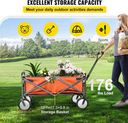 Deeper Festival Trolley - Verstelbare stuurstang - Afneembare luifel - Oxford-doek - Outdoor Camping Strandkar - Oranje en grijs - QUORE