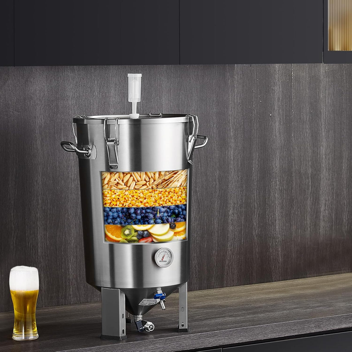 VEVOR Bierproductiesysteem, inhoud 30 liter, roestvrijstalen brouwerij voor bierbrouwen, brouweremmer, accessoires voor het maken van bier