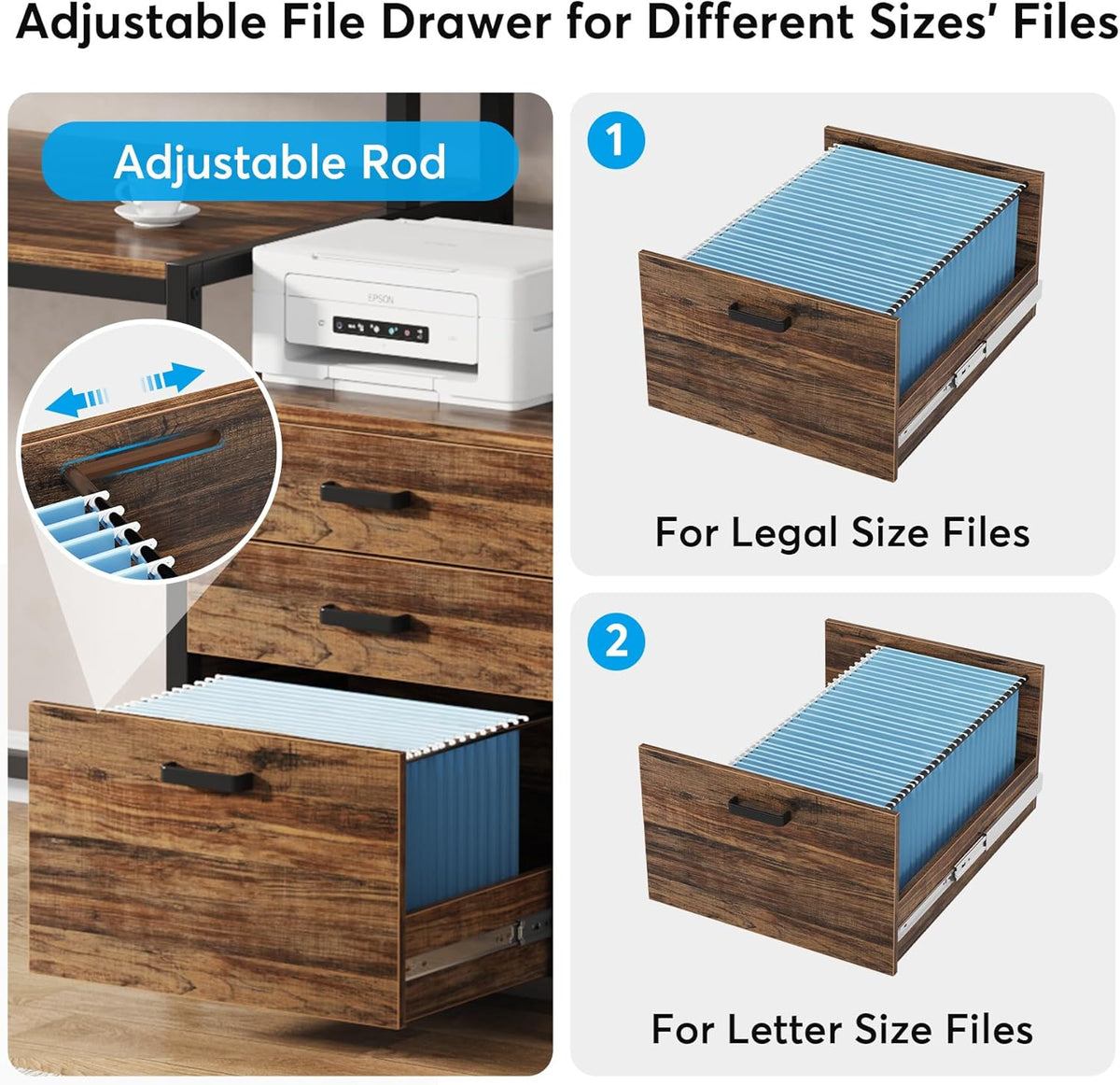 Tribesigns Desk with drawers, ergonomic computer table, 160 x 50 x 90 cm, monitor stand and printer space