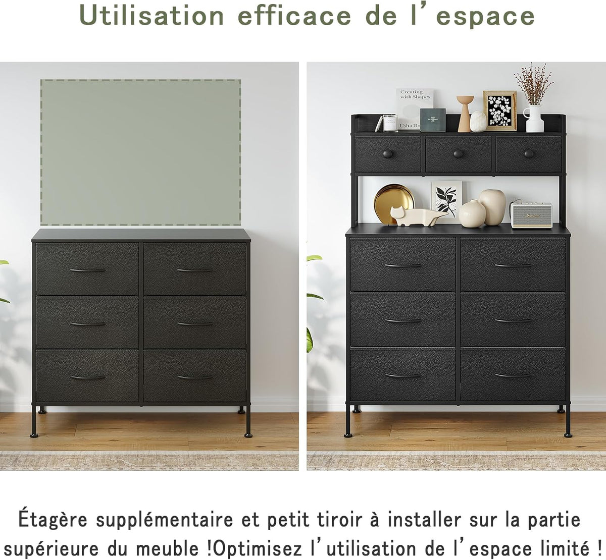 Commode, Opbergkast, Commode met Laden, Ladekast met Handvatten, Commode Kast met Houten Blad en 9 Lades, Kleerkast voor Slaapkamer, Zwart