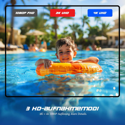 Mini Action Cam WiFi, 4K onderwatercamera, waterdicht tot 30 m, met 64G geheugenkaart, handsfree POV, overal te bevestigen, 360° helmcamera, motorfiets, fiets, bodycam, lichaamscamera