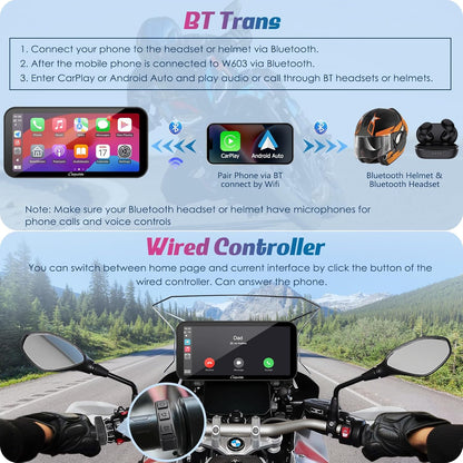 Carpuride W603B voor BMW R1200GS R1250GS S1000XR Motorfiets Carplay Scherm Waterdicht 6.3 Inch Touchscreen GPS Navigatie Carplay/Android Auto Draagbare voor Motorfiets