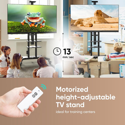 ONKRON Gemotoriseerde TV Beugel op Wielen voor 50" - 86" Scherm, Mobiele TV Standaard met TV Lift tot 90.9 kg - Vloerstandaard Televisie Lift Max VESA 800x500/TV Lift Elektrische Kast TS1881E-B Zwart