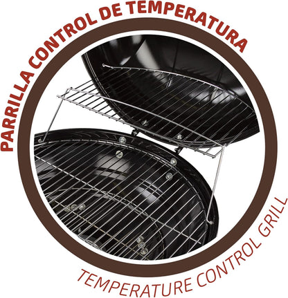 Aktive 52803 Draagbare houtskoolgrill, ronde grill met deksel, diameter 57 x 86 cm, met geïntegreerd ventilatiesysteem en asbak, temperatuurregeling, 2 wielen voor eenvoudig transport