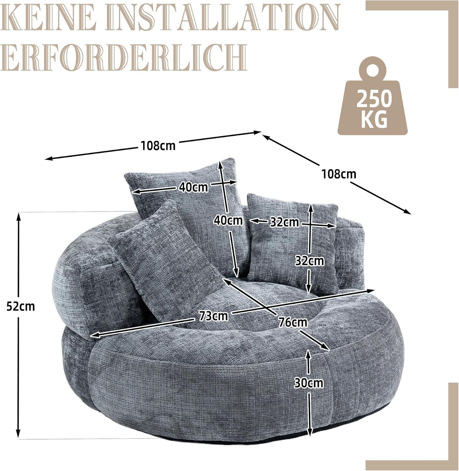 Lazy Sofa Durable Comfort Lounger High Back Bean Bag with Three Cushions for Adults and Children, Indoor & Outdoor, Single Gaming Sofa, Chair for Bedroom, Office - QUORE