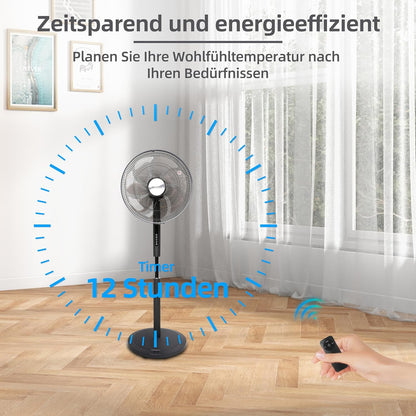 Staande Ventilator – Ventilator – Vloerventilator – Voetventilator – Statiefventilator – Zwart – 50 W DC-Motor – 24 Snelheden