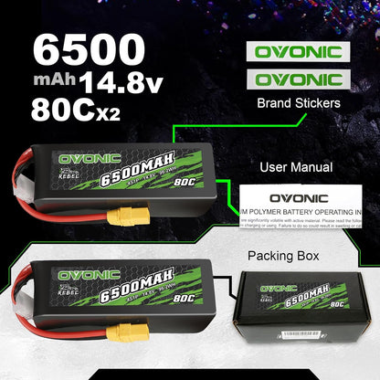 OVONIC 4S Lipo-accu 6500mAh 80C 14.8V met XT90 stekker voor RC Auto RC Truggy Buggy RC Hobby (2 stuks)