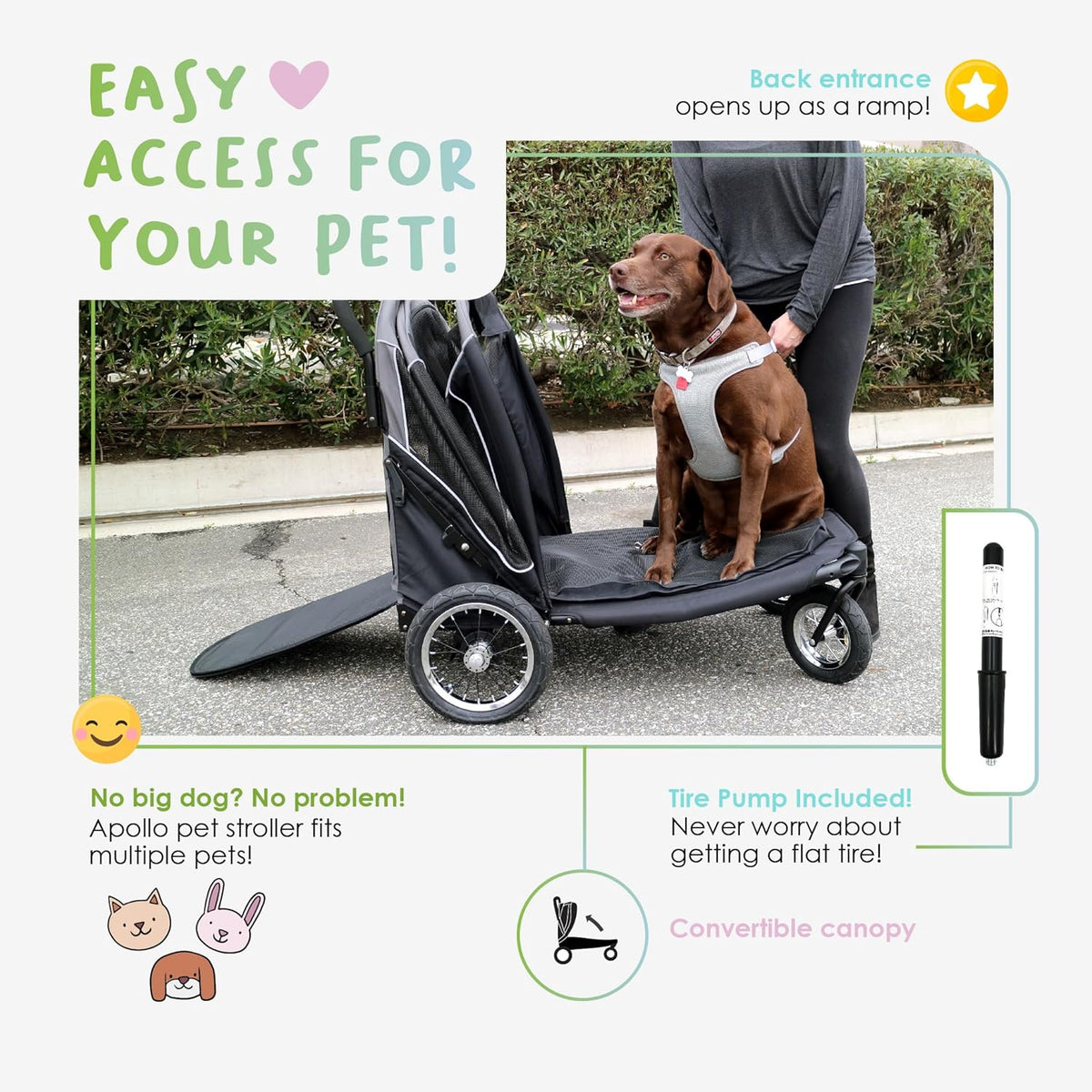 Apollo 3-in-1 wandelwagen voor huisdieren | hondenbuggy | hondenkinderwagen | hondenkinderwagen | hondenwielen | lichtgewicht afneembare opvouwbare draagbare huisdierendragers tas jogger voor
