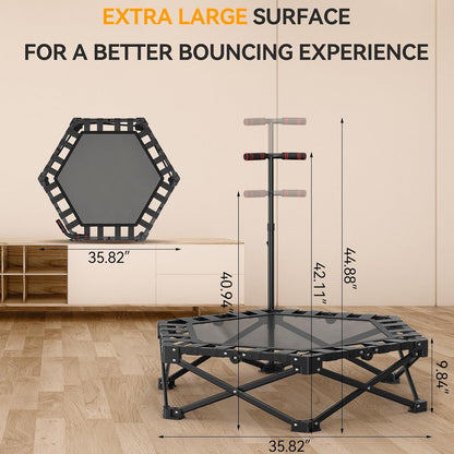 Opvouwbare trampoline voor volwassenen - 42" rebounder met verstelbare schuimrubberen handgreep voor binnen en buiten, fitness, lichaamsoefening