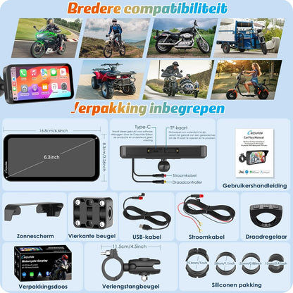 Motorfiets GPS – Motornavigatie – Navigatiesysteem – Moto GPS – Motorfiets Navigatie – 6,3 Inch HD Touchscreen – Draadloos CarPlay & Android Auto