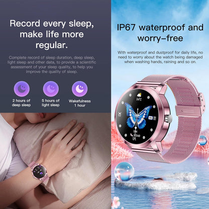 Smartwatch voor Damen met Bluetooth Bellen, 3 Armbanden, 1,09" Slimme Horloge, IP68 Waterdicht Sporthorloges, Hartslagmeter, SpO2, Slaapmonitor, Fitnesstrackerhorloge voor Android/iOS (Roze)