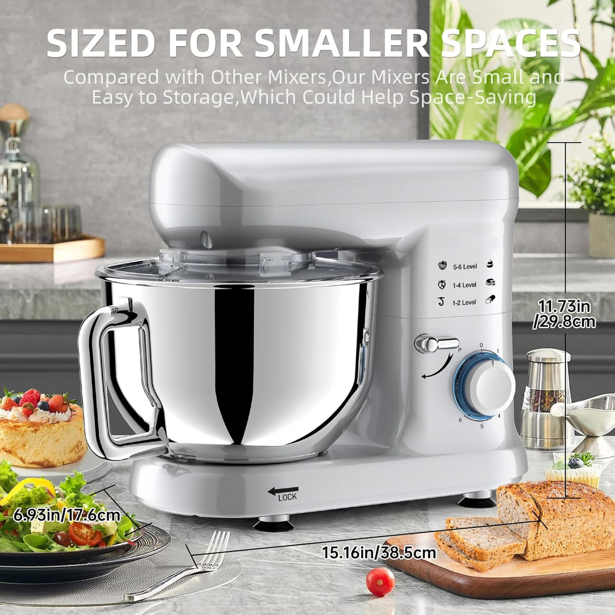 Planetary kneedmachine, professionele aanbieding, 1500 W, multifunctionele keukenmachine, 6,5 l, 6 + P, lage snelheid, geluidsarm, elektrische mixer met kneedhaak, platte garde