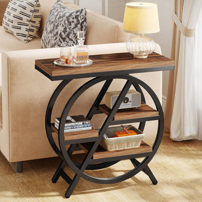 Tribesigns Narrow Wooden Table with 3 Levels, 65 x 30 cm, Coffee Table with Storage Space, Industrial Table for Living Room, Narrow Bedside Table for Bedroom