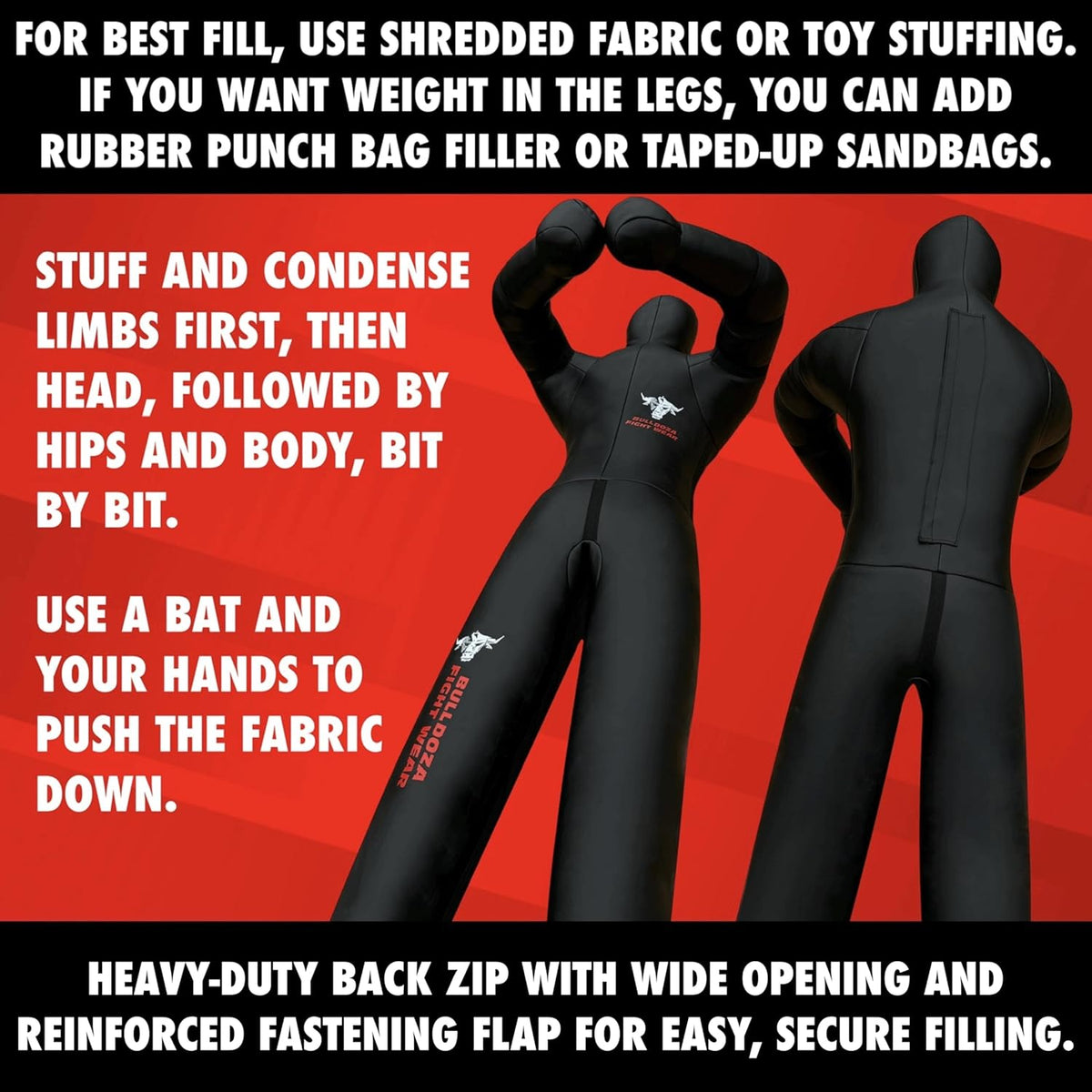 BULL DOZA FIGHT WEAR Zelf vulbare fopspeen van 152 cm - Jiu-Jitsu Dummy voor geavanceerde BJJ, worstelen, judo, grond en pond en MMA-training