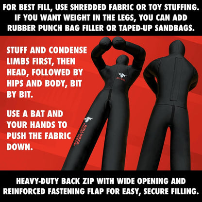 BULL DOZA FIGHT WEAR Zelf vulbare fopspeen van 152 cm - Jiu-Jitsu Dummy voor geavanceerde BJJ, worstelen, judo, grond en pond en MMA-training