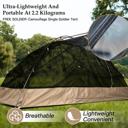 FREE SOLDIER Campingtent, outdoor, ultralichte eenpersoonstent in camouflage, outdoor-camping, 1-persoonstent, avontuurtent, eenvoudig op te bouwen en te dragen, muggenbescherming, waterdicht