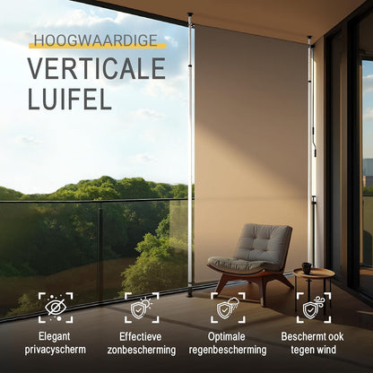 Sol Royal Balkonluifel zonder Boren 200x310cm – Privacy & Zonwering Klemluifel Verticaal Zonnescherm Buiten – Windbescherming Tuinterras Handslinger Antraciet Beige KM5