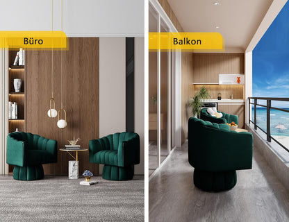 Mid Century 360 graden draaibare knuffeltonne-accentstoel, ronde stoel met breed gestoffeerde, pluizige fluwelen stoel voor woonkamer, slaapkamer, kantoor, wachtkamer (groen)