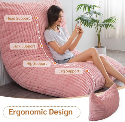 MAXYOYO Huge Bean Bag Bed, Square Bean Bag Chair, Large Faux Fur Sofa and Fluffy Filling for Adults Couples Guests (Corduroy Pink, 135x190cm)