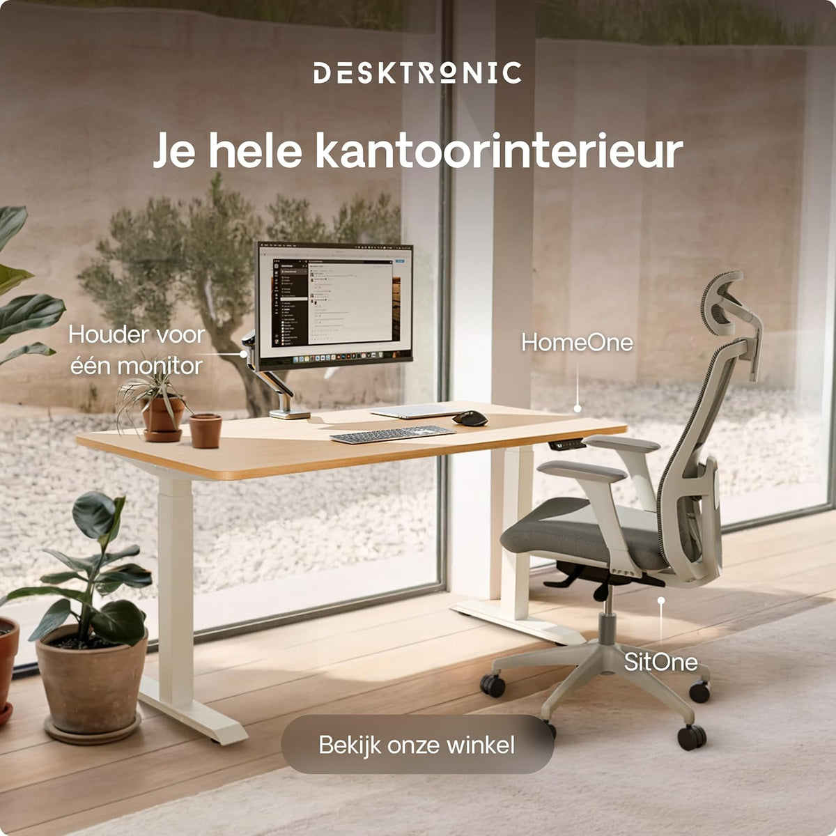 Height adjustable desk (120 x 60 cm), sitting and standing desk with charging sockets, desk height adjustable, electric touch screen and steel feet, desk height adjustable from Desktronic - QUORE