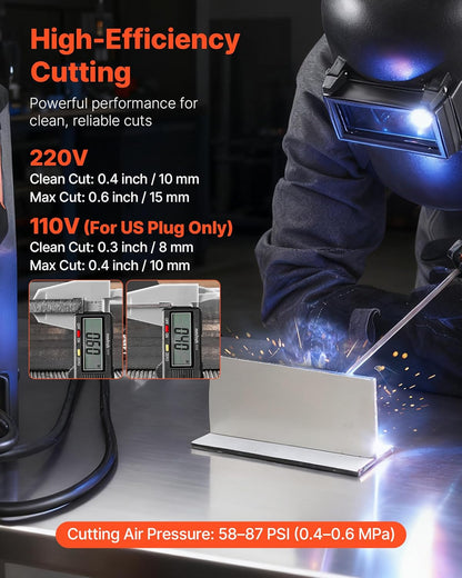 VEVOR Lasapparaat 3-in-1 combi, snijden/WIG/MMA, 50-A-plasmasnijder & 200 A WIG-elektrodenlasapparaat, digitaal led-display met 2T/4T/PA/PT-functie voor doe-het-zelvers en werkplaatsen