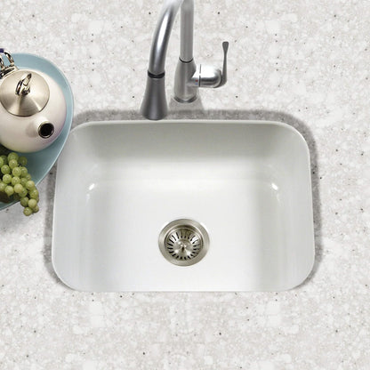 Houzer Porcela White Porcelain Enamel Steel Kitchen Sink: 23 Inch Undermount Single Bowl Sink, Durable & Versatile, Essential for Home and Apartment: PCS-2500 WH