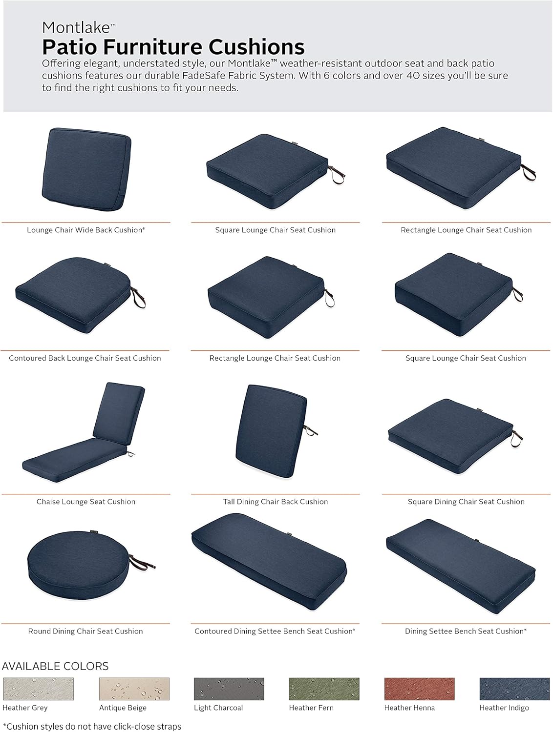 Classic Accessories Montlake FadeSafe Waterbestendig 47,5 x 50 x 10,5 cm Buitenstoelkussen, terrasstoelkussens, terrasstoelkussens, terraskussens