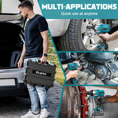 Ecarke 1400 Nm Accu-slagschroevendraaier met moersleutel, set voor Makita 18 V lithium-accu, 2800 tpm, 1/2 inch borstelloze slagschroef met ledlicht, 6 doppen voor autobanden, steigerbouw (zonder accu