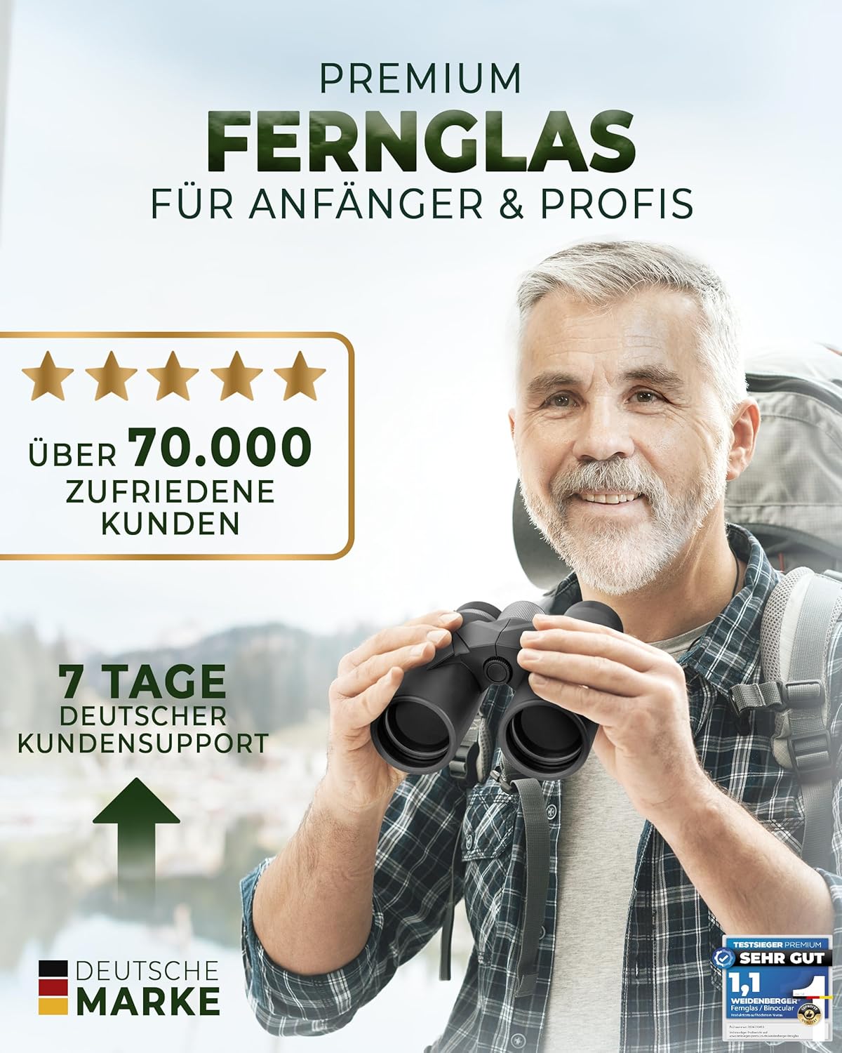 Verrekijker 12 x 42, [testwinnaar] magnesium verrekijker met nitrogeenvulling en waterdicht, voor volwassenen, BAK4 HD Prisma + FMC-lens, ook geschikt voor brildragers (zwart, 12x42)