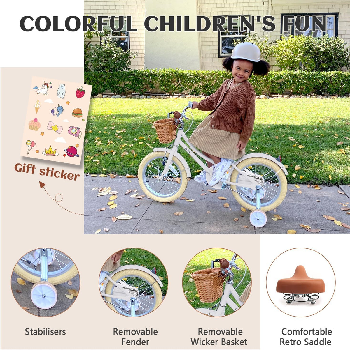 Glerc Meisjesfiets Met Mand voor Kinderen van 3-10 Jaar, 12 14 16 18 20 Inch Met Bel en Stabilisatoren, Diverse Kleuren