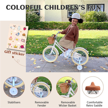 Glerc Meisjesfiets Met Mand voor Kinderen van 3-10 Jaar, 12 14 16 18 20 Inch Met Bel en Stabilisatoren, Diverse Kleuren