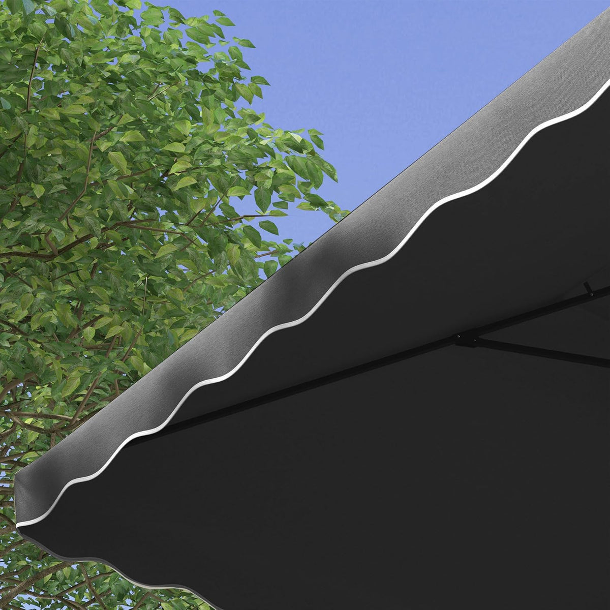 Outsunny Parasol, 243 x 243 cm Balcony Parasol with UV Protection, Floating Parasol with Double Roof, Cross Base, Patio Parasol with Ruffles, 4 Ribs, for Garden, Metal, Dark Grey, Dunkelgrau - QUORE