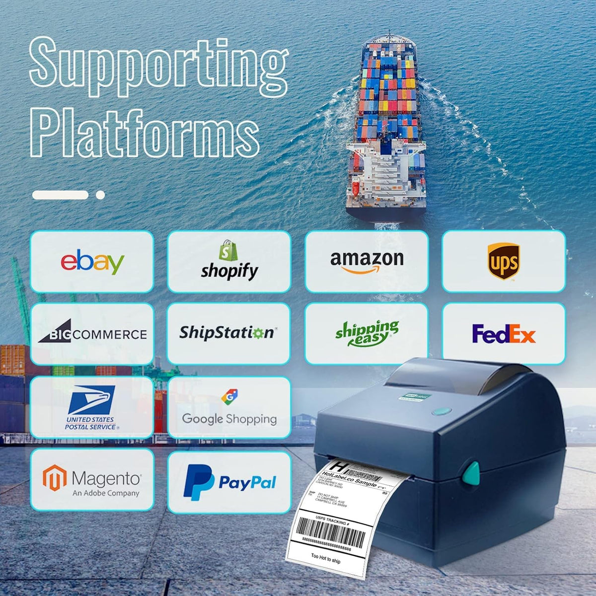 HotLabel Thermische printer, verzendlabelprinter, desktop thermische labelprinter 4x6, labelprintermachine voor verzendadres compatibel met Amazon, eBay, Etsy, Shopify Royal Mail UPS Evri DPD