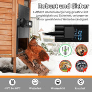 Aluminium automatische kippenklep, batterij, elektrische kippenklep met waterdicht, groot display, timer, handmatig, automatische kippendeur, intelligente klembeveiliging