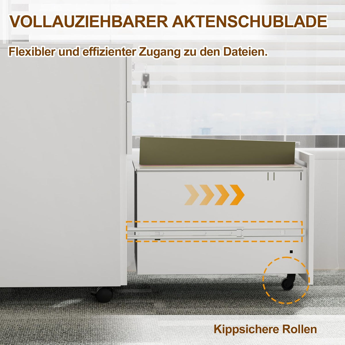 Rolcontainer met laden, mobiele archiefkast onder bureau, afsluitbare bureaukast, printtafel, 3 laden, 4 sleutels, voorgemonteerd, kantoor, thuiskantoor, voor A4/Legal/Letter