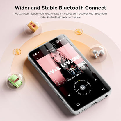 Innioasis MP3 Player with Bluetooth and WiFi, 160GB MP3 Player with Spotify for Kids, 4 Inch Touch Screen Android MP3 MP4 Player with Pandora, Amazon Music, Audible, Libby, Audiobooks (White) - QUORE