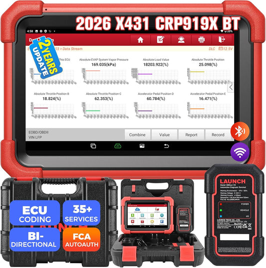 LAUNCH X431 CRP919XBT Elite OBD2-diagnoseapparaat, 2025 draadloos, bidirectionele scantool, ECU-codering, 37+ service, alle systeemdiagnosescanners, FCA AutoAuth, V.A.G Guided, CANFD DoIP, 2 jaar