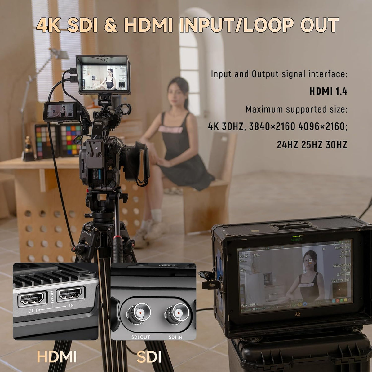VILTROX DC-X3 2000 Nits SDI Camera Field Monitor Kit met Rig Cage, 4K HDMI 6 Inch Touchscreen DSLR Camera Video Monitor met Zonbescherming / Batterij, 3D Lut 1920x1080 HD Full Waveform Focus Peaking