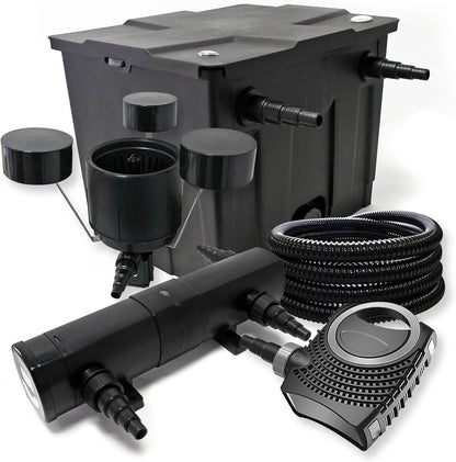 Filterset van bio-vijverfilter 12000l, UVC-vijverzuiveraar 36W, pomp 80W, slang 25m en skimmer