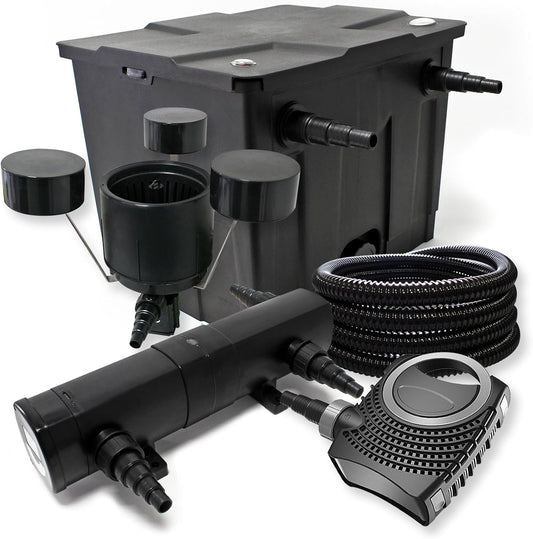 Filterset van bio-vijverfilter 12000l, UVC-vijverzuiveraar 36W, pomp 80W, slang 25m en skimmer