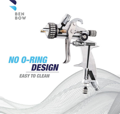 BenBow Verfpistool in koffer 1,4 + 1,8 mm, 2 sproeiers, PK60 HVLP professionele kwaliteit spuitfles met emmer 600 ml, zwaartekrachtpistool, oplosmiddelverf, basis en primer