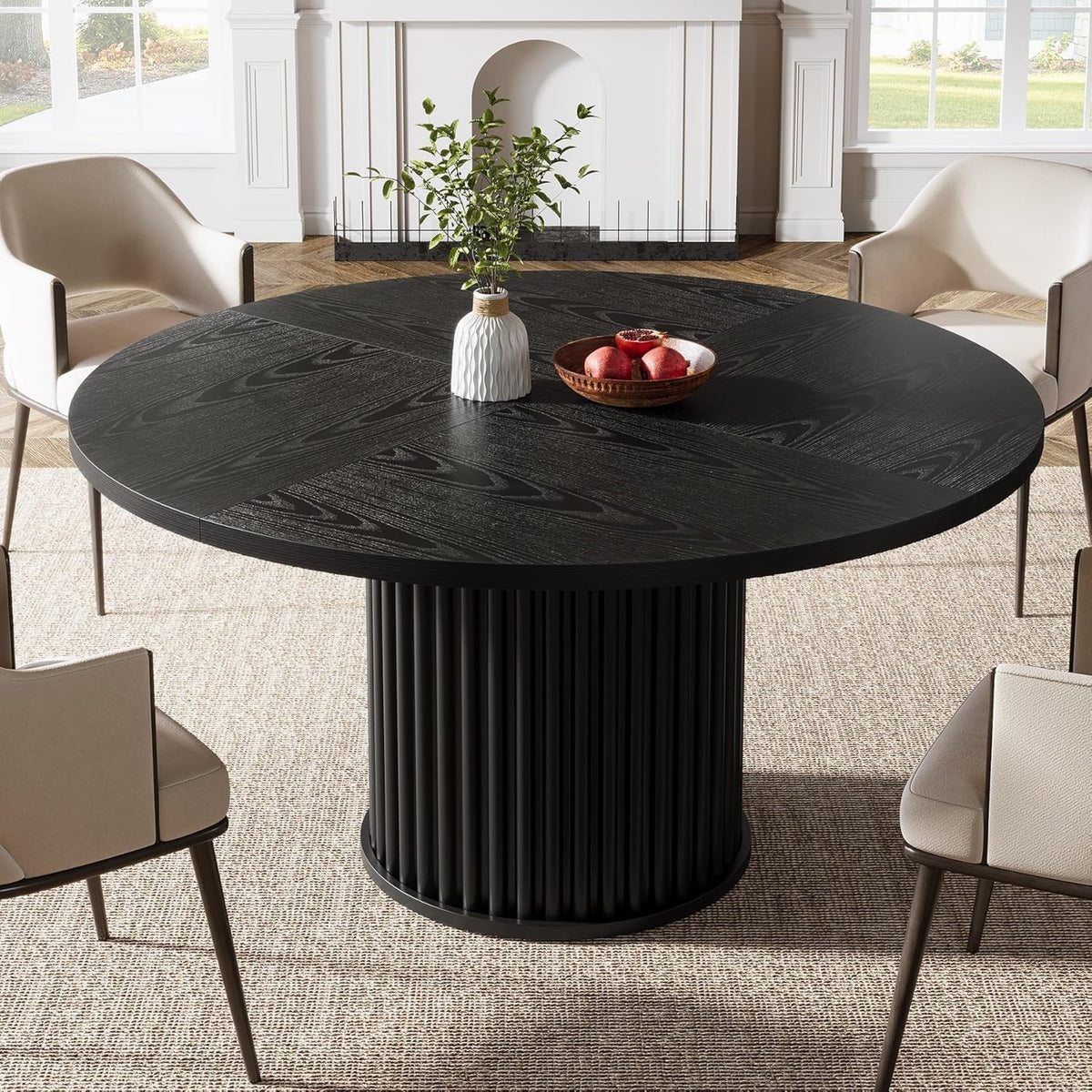 Tribesigns Black Round Dining Table for 4-6 People, 110cm Circle Kitchen Table with Sturdy Metal Base, Modern Dining Room Furniture