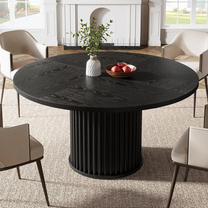 Tribesigns Black Round Dining Table for 4-6 People, 110cm Circle Kitchen Table with Sturdy Metal Base, Modern Dining Room Furniture