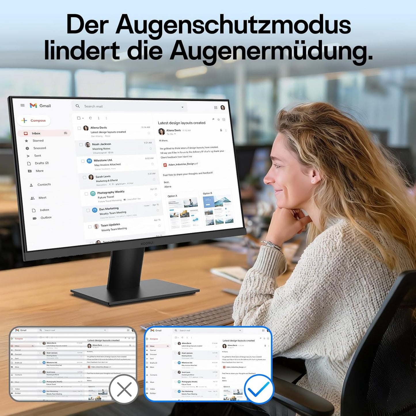 KOORUI 32 Zoll Monitor,4K UHD 3840×2160 PC Monitor,VA,60Hz,99% sRGB,HDR10,Adaptive Sync,Integrierte Lautsprecher,2×HDMI 2.0 & DP 1.4,VESA 100×100 - QUORE