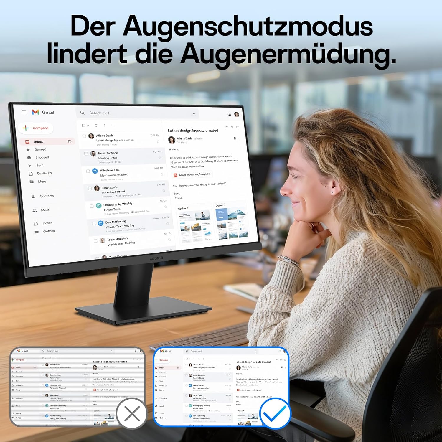 KOORUI 32 Zoll Monitor,4K UHD 3840×2160 PC Monitor,VA,60Hz,99% sRGB,HDR10,Adaptive Sync,Integrierte Lautsprecher,2×HDMI 2.0 & DP 1.4,VESA 100×100 - QUORE