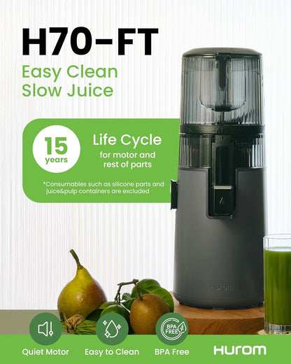 Hurom H70FT Nieuwe Slowjuicer | Elektrische koudepers | Sapcentrifuge voor groenten & fruit | 1,8L capaciteit | Automatische sapfunctie | BPA-vrij | 15 jaar garantie | titanium grijs