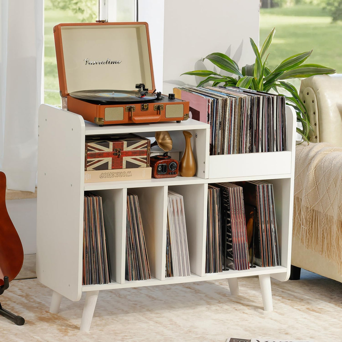 Platenspelerstandaard – Draaitafelkast – Vinylkast – Platenkast – LP Opbergkast – Wit – Tot 350 Platen – Stevig 1,5 Cm Dik Hout