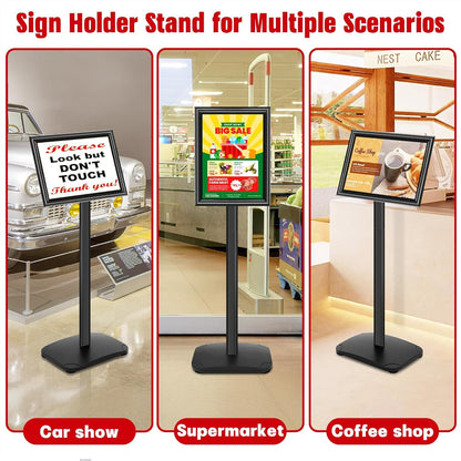 Schildstandaard Set van 3, Zwart – Displaystandaard – Posterstandaard A4 – Informatiestandaard – Menuhouder – Met Zware 2,6 Kg Metalen Voet – 360° Draaibaar En 180° Kantelbaar
